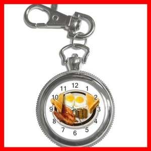 Bacon and Eggs Fresh Breakfast Silver Key Chain Watch  