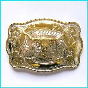  Gold & Silver Cow Chased Engraved Belt Buckle WT 119 