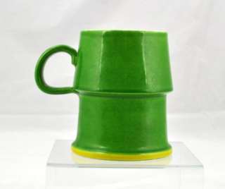 Vintage Baldelli Italy Large Green Yellow Stoneware Mug  