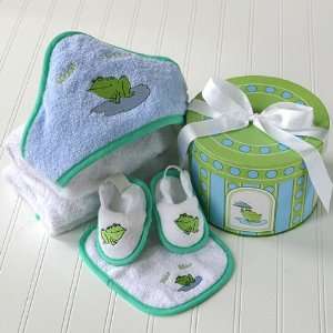 Baby Keepsake Finley the Frog Four Piece Hat Box Bath Time Gift Set 