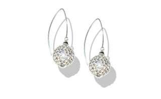   Rondelle   12mm Cubic Zirconia White Disco Ball   3.5cm Drop Earrings