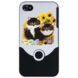  iPhone 4 or 4S Slider Case Silver Kittens with Sunflowers 