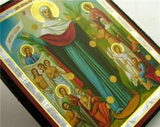 Russian Icon wood Joy of All Virgin Mary gold foil 3  