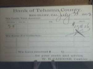 POSTCARD BANK OF TEHAMA COUNTY RED BLUFF CAL 1902  