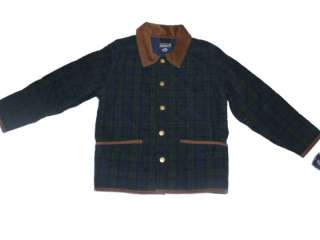   Corduroy Quilted Green Blue Plaid Barn Jacket Coat Size 8/10  