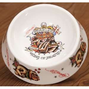    Ed Hardy Fearless King of Beasts Ceramic Dog Bowl: Pet Supplies