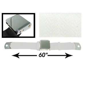  2 point Lap Seat Belt, White, 60 Inch Length, with Chrome 