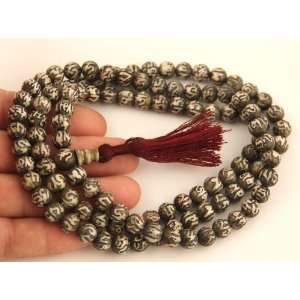  Tibetan 108 Beads 8 mm Carved Om Mani Padme Hung Shell Mala 