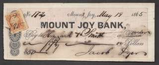 MOUNT JOY BANK==MOUNT JOY, PA==CIVIL WAR ERA==1865  