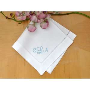  Set of 4 Monogrammed Linen Napkins w/ 3 Initials  Font C 