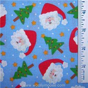 Christmas Tree Snow Santa Claus LIGHT BLUE Fabric BTY  
