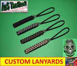 Paracord Knife Key Lanyards Pewter Skull Bead Custom  