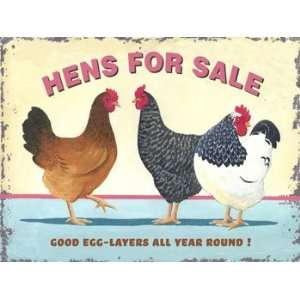  Hens for Sale Metal Sign