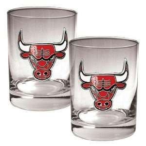  Chicago Bulls NBA 2pc Rocks Glass Set   Primary Logo 