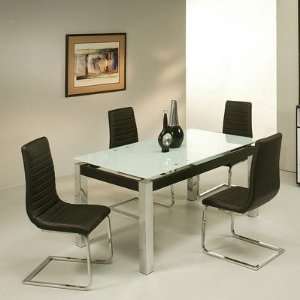  Furniture Monaco Dining Table Set with White Glass Tabletop Monaco 