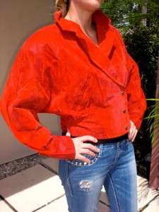 vtg 80s red suede punk leather power shoulder bomber crop jacket coat 