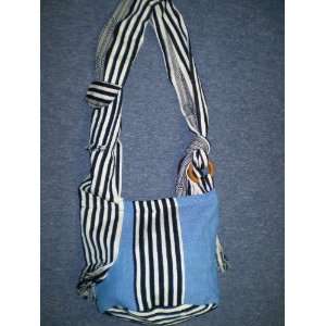 Black Striped and Blue Colombian Tote Bag   Bolso Colombiano