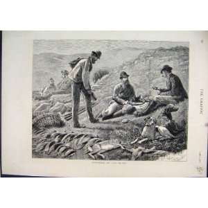  Hunting Luncheon Moors Resting 1876 Hounds Men Rabbit 