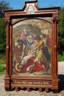 Gothic Painting Christ Station of the Cross Oak Frame  