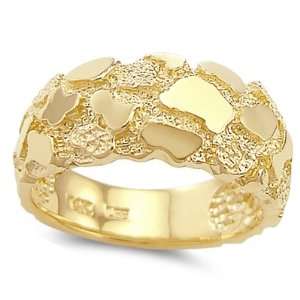  Mens Nugget Ring 14k Yellow Gold Fashion Pinky Band, Size 