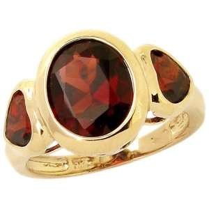   Gold Oval and Heart Three Stone Ring Garnet, size7 diViene Jewelry