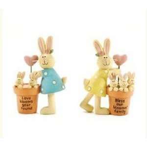   Set of 2 Blooming Love Bunnies Blossom Bucket Flower