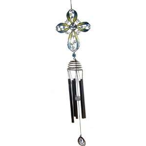   Resin Blue And Yellow Cross 5 Tube Wind Chime Patio, Lawn & Garden