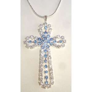  Blue & Clear Austrian Crystals Cross Necklace: Jewelry