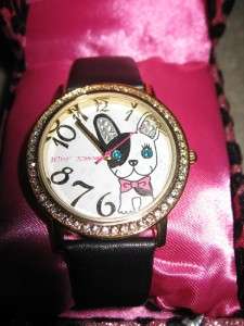 NEW Betsey Johnson Watch Bling Time leather strap boxer dog puppy 