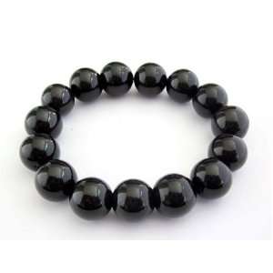   12mm Black Agate Beads Tibetan Buddhist Wrist Mala Bracelet Jewelry