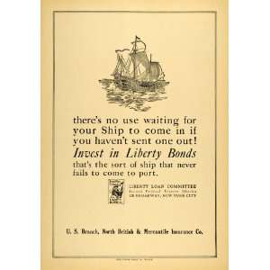  1918 Ad Liberty Bonds WWI Mercantile Insurance Ship NY 