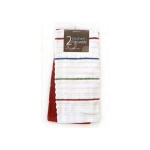  NEW 2 Pack Multi Stripe Design Tea Towels  RED Colour 