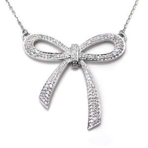   Inspired 14K White Gold Bow Tie Pendant w/ Rolo Necklace Chain