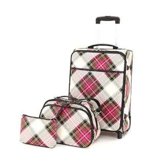   Ladies 3 Piece Designer Plaid Rolling Travel Luggage Set: Electronics