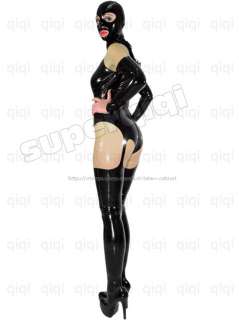 Latex/rubber Catsuit 0.8mm body suit black hood unitard  
