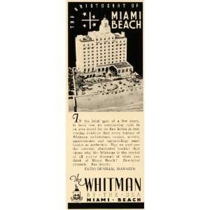  1940 Ad Miami Beach Whitman Hotel By Sea Fatio Dunham 