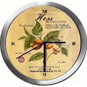  HESS 14 Inch Coffee Metal Clock Quartz Movement Kitchen 