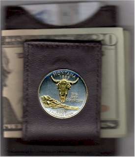 Gold on Silver Montana Statehood Quarter in a Folding Leather Money 