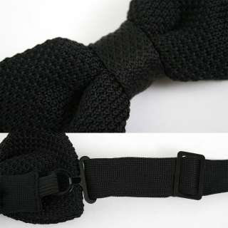   layered waffle knit Pre Tied Bow Tie with adjustable straps   black