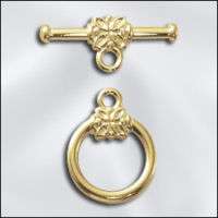 T6  14mm GOLD Plated Flower Toggle with bar, 2 sets  