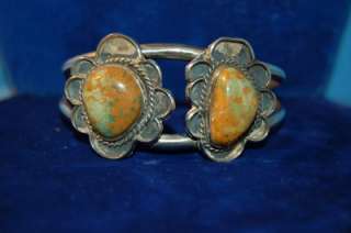   OLD PAWN STERLING SILVER & TURQUOISE CUFF BRACELET (T70)  