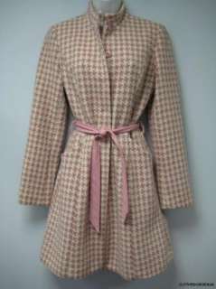 Beth Bowley Pink Cream Houndstooth Wool Coat NWOT $380  
