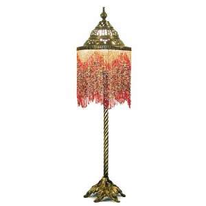 Syrian beaded lamp   8x28 high   Antiqued brass red 