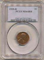 1925 D LINCOLN CENT MS64RB PCGS. Sharply Struck.  