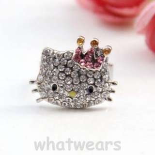 Fashion Sweet Pink Crown Princess HelloKitty Crystal Ring K077  
