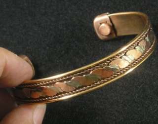 Copper Silver braid pattern Cuff Bangle Bracelet Magnetic Magnets LRG 