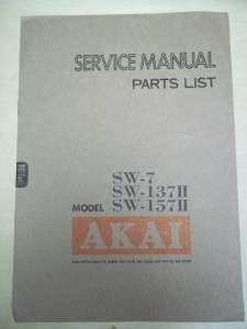 Vtg Akai Service/Repair Manual~SW 7/137II/157II Speaker System 