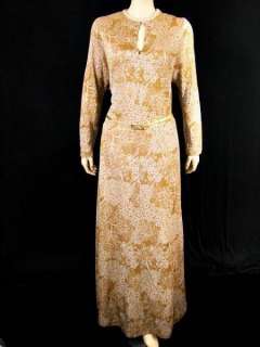 VTG 60s METALLIC Gold & Silver Floral Knit Flared Day Party Maxi Dress 