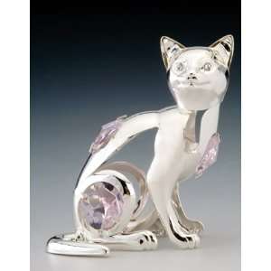   Kitty Cat Silver Plated Swarovski Crystal Ornament NEW