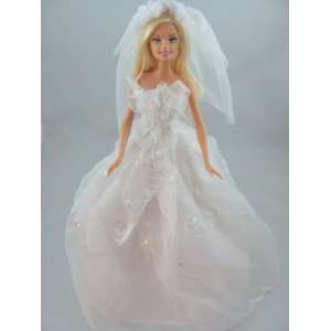  White Barbie Doll Wedding Dress with Veil Fits 11.5 